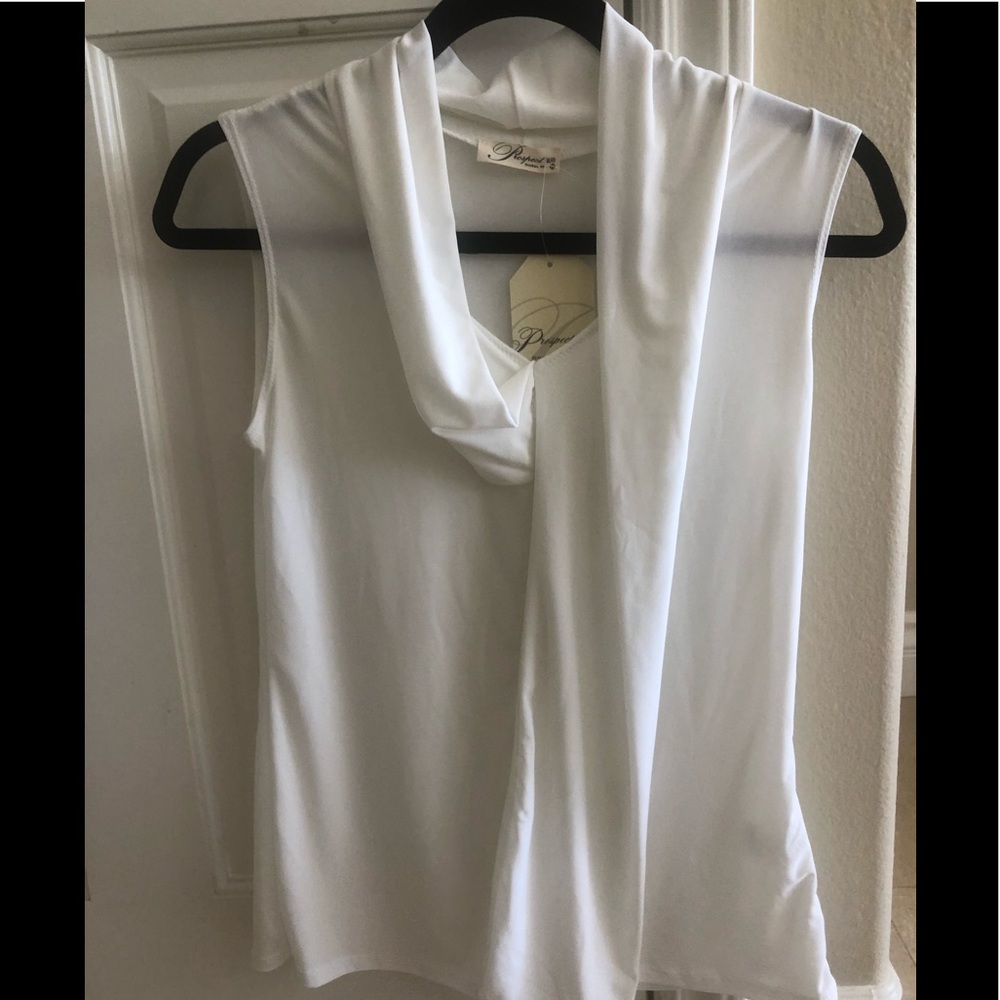 White cowl neck top
